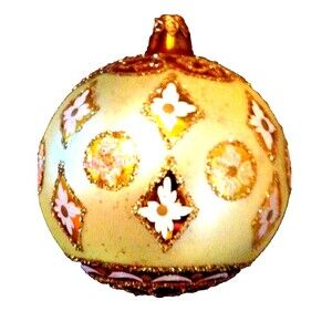 Caliks Artistry Blown Glass Christmas Ornaments 2 Vintage Polish & 1 Button Ball